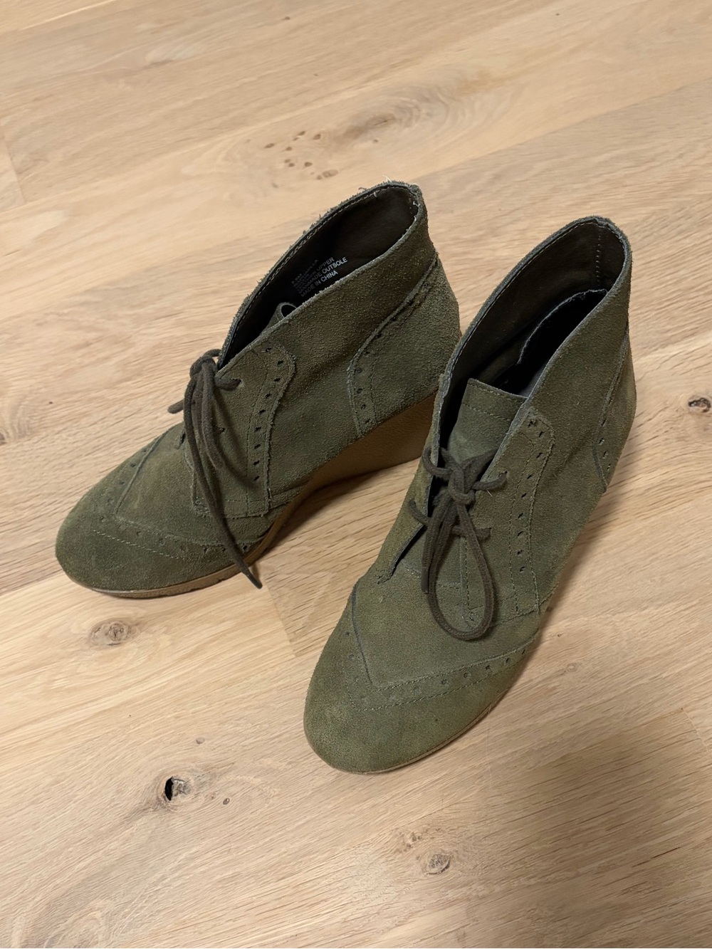 MIA Olive Suede Lace-Up Wedge Booties